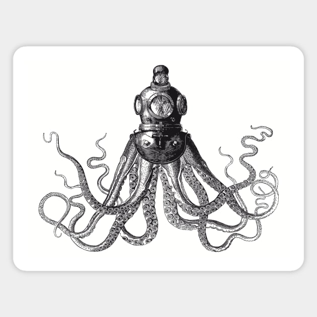 Octopus in Diving Helmet | Deep Sea Divers Helmet | Vintage Octopus | Tentacles | Magnet by Eclectic At Heart